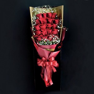 [ROSEGIFT] ボックスブーケ レッドローズ 赤薔薇の花束 20本 [全国配送]